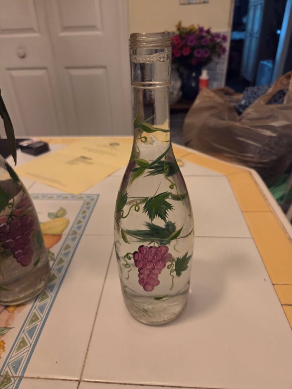 Hand painted grape vine bottle
